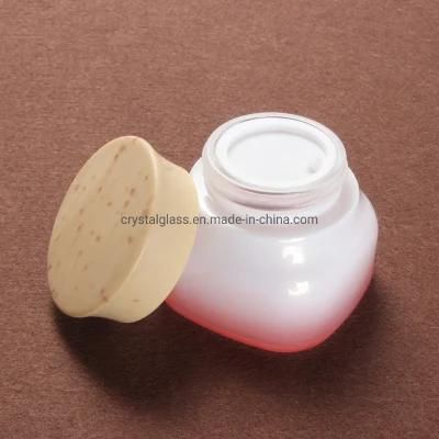 2020 New Style Square Shaped Rose Color Cosmetic Bottle with Wooden Caps