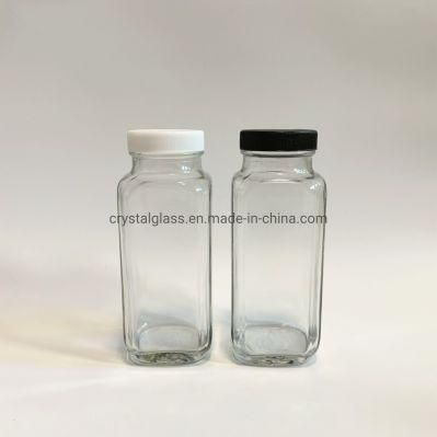 8oz 10oz 16oz Glass French Square Cold Pressed Juice Bottle with Plastic Screw Lid