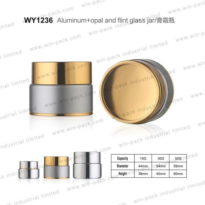 Custom 10g 50 Ml Luxury Gold Body Lotion Glass Cream Jar with Aluminum Lid