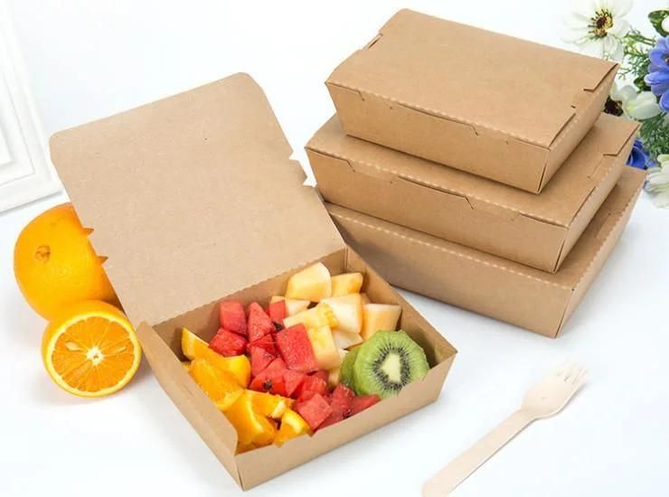 Disposable Fast Food Packaging Salad Lunch Box Kraft Paper Takeaway Bento Food Box