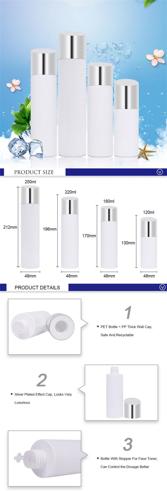 Hot Selling Product China Wholesale Round White Plastic Toner Bottle with Silver Cap