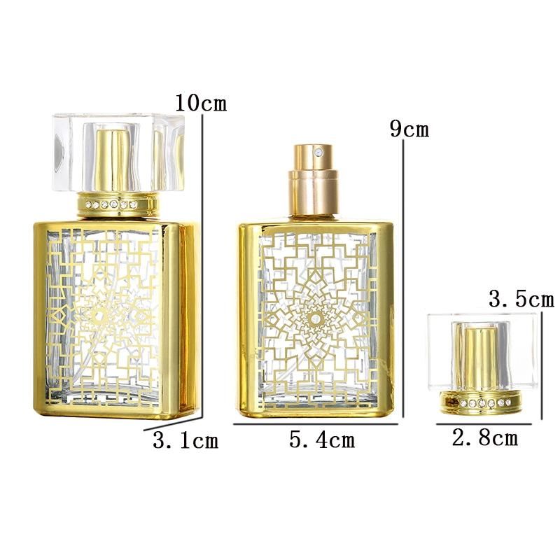 Luxury Electroplating Golden Pattern 50ml Perfume Bottle Glass Spray Bottle 50ml