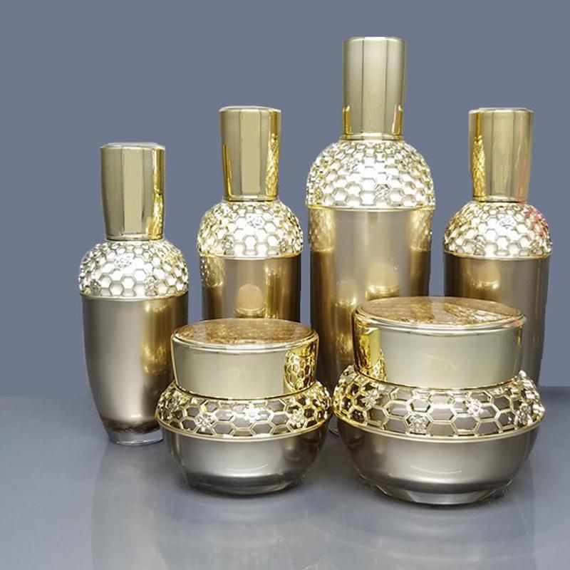 Luxury Low MOQ 30g 50g 60ml 100ml Cream Bottle in Stock Plastic Empty Gold Skincare Packaging Cosmetic Jars Container