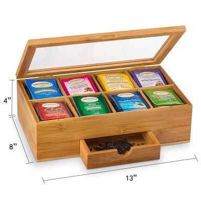 Natural Wooden &amp; Bamboo Tea Box Organizer with Drawer