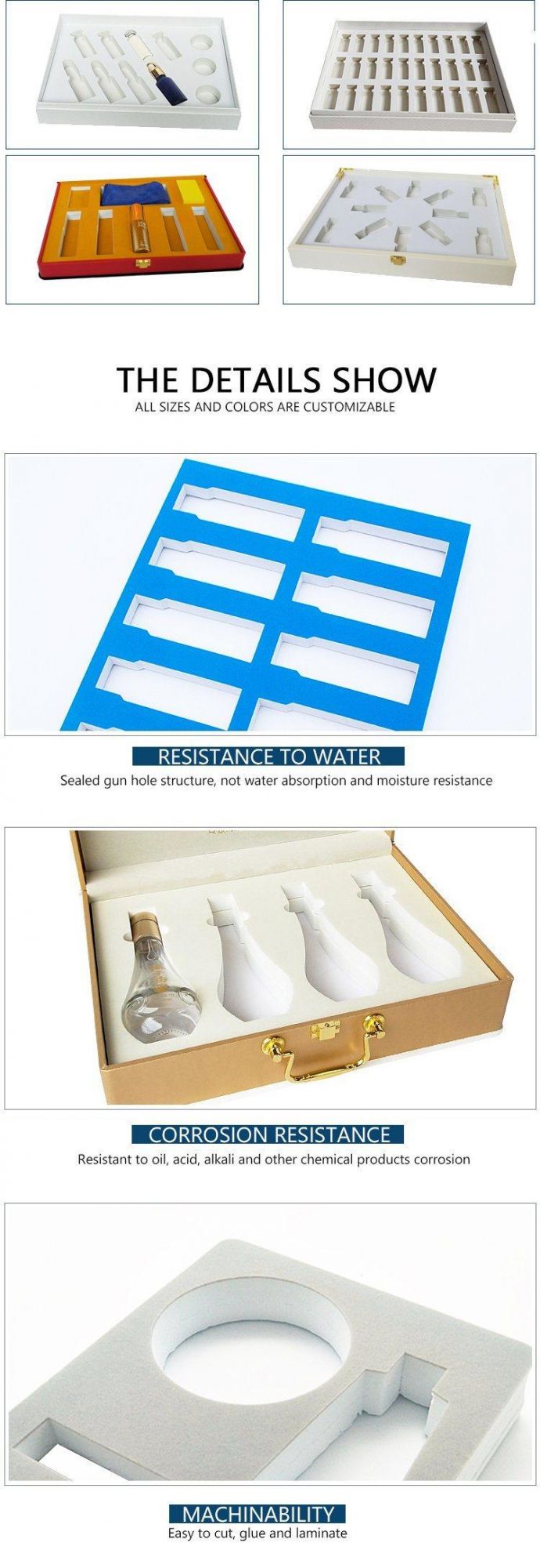 Customized Fashionable High Quality Velvet Cosmetic Foam Bottle Box Insert for Display