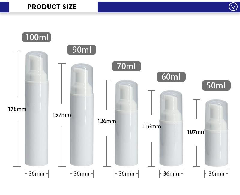 OEM 50ml 60ml 70ml 90ml 100ml White Pet Empty Foaming Bottles