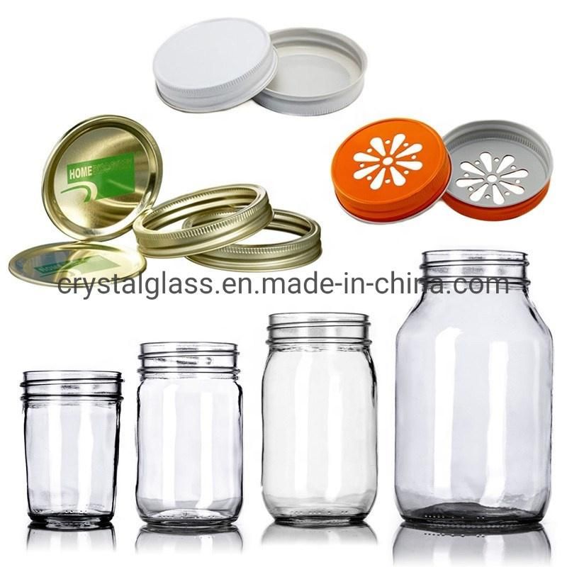 Custom 8oz 16oz 32oz 1500ml Wide Mouth Glass Mason Jar with Split Type Lid for Food Beverage Storage