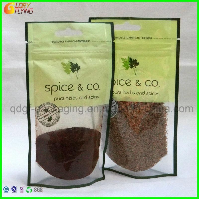 Herbs & Spice Packaging Bag with Resealable Zipper and Clear Window