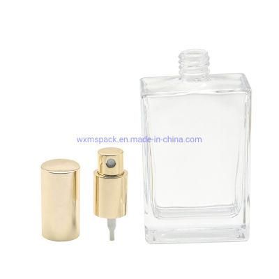50ml Refillable Luxury Square Spray Screw Empty Glass Perfume Bottle with Sprayer Pump and Aluminum Cap