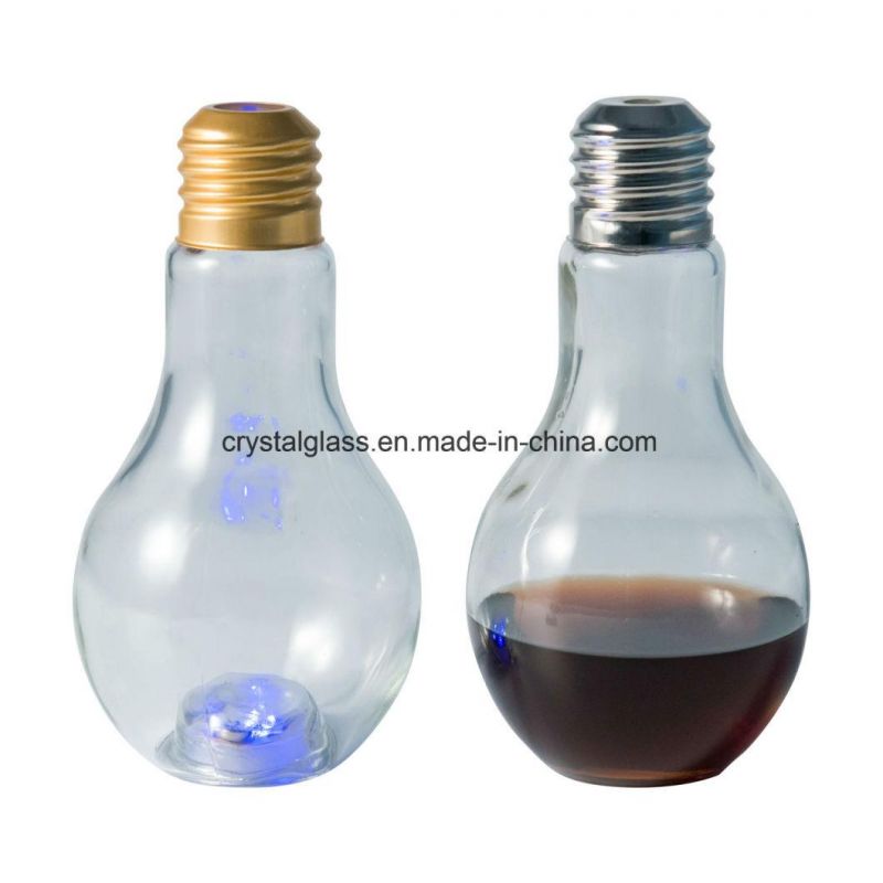 400ml Lamp Bulb Shape Clear Beverage Glass Straw Bottle with Cap