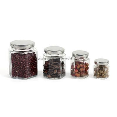 50ml 100ml 250ml 450ml Hexagon Glass Storage Jar with Screw Caps