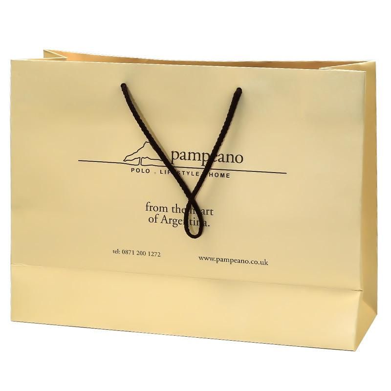 Luxury Khaki Color Printed Shopping Paper Bag with Handle