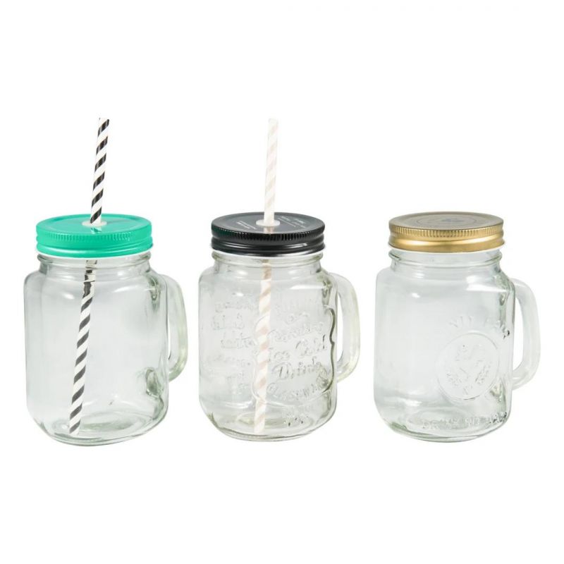 480ml Food and Beverage Mason Jar Drinking Glass Jar with Lid and Straw