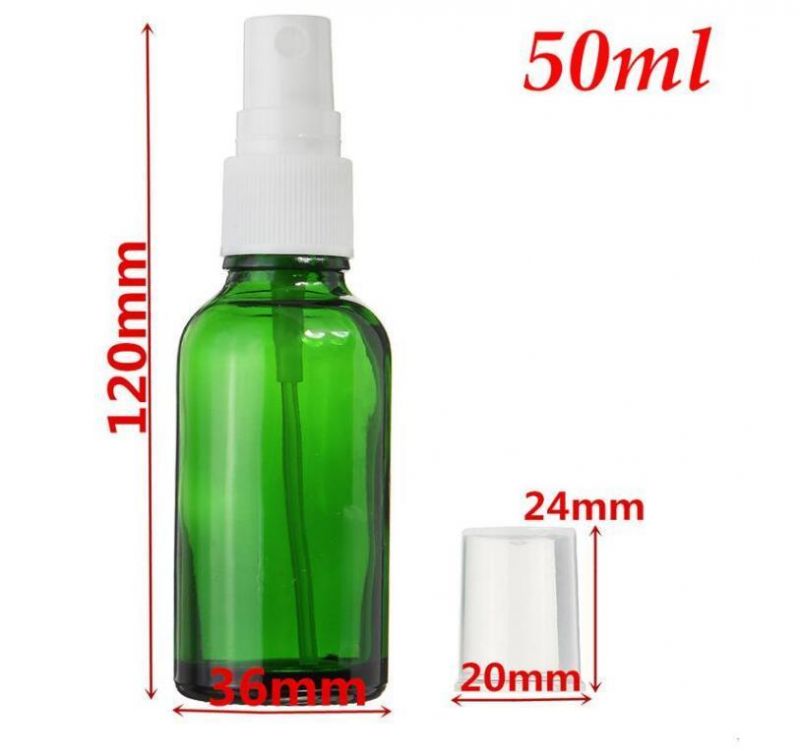 New 15ml 30ml 50ml Glass Spray Bottle Green Atomizer Refillable Bottles Vial with White Cap for Essential Oil Perfume Cosmetic