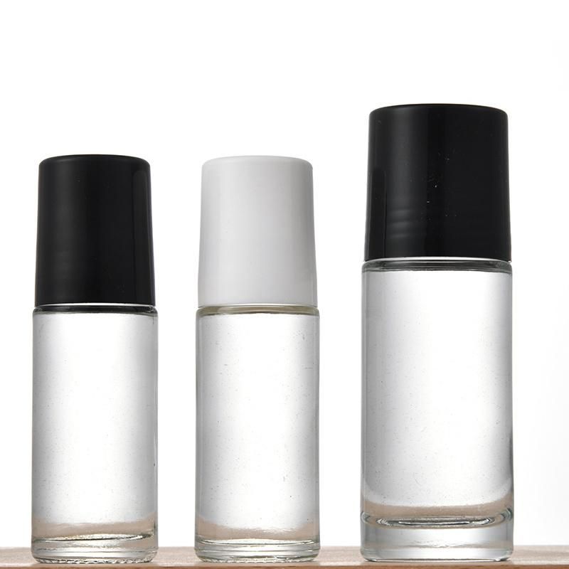 Empty Clear 30ml 50ml Round Glass Roll on Perfume Bottle with Black Cap