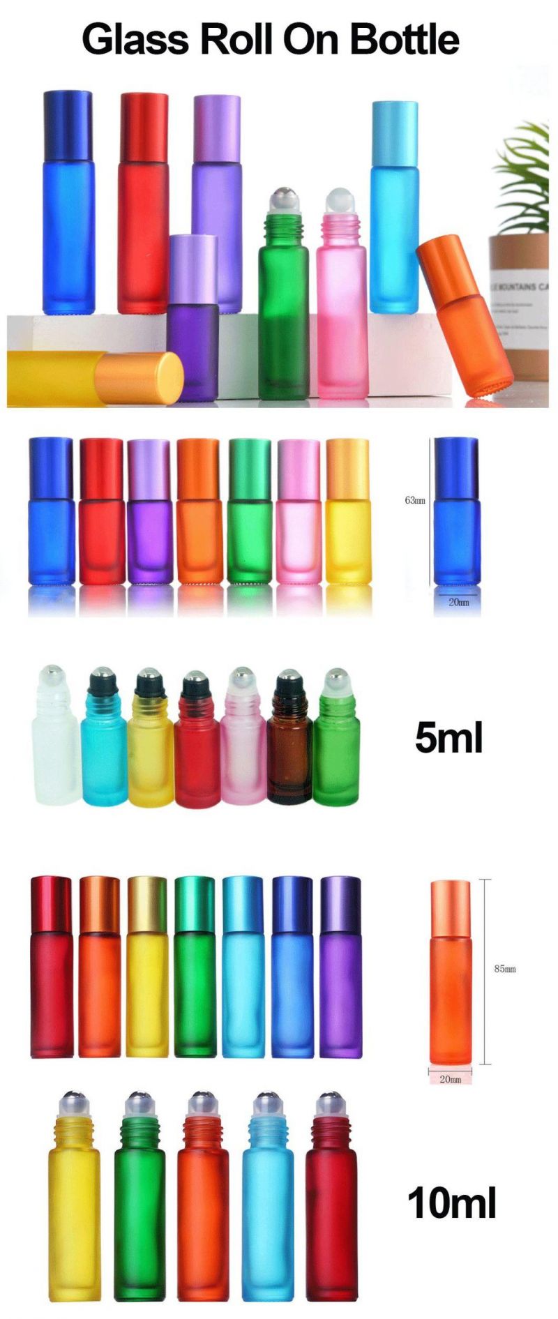 5ml 10ml Colorful Glass Perfume Roll on Bottle
