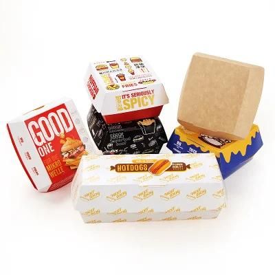 Customized Fast Food Snack Cardboard Hot Dog Box Packaging Burger Boxes Fried Packaging
