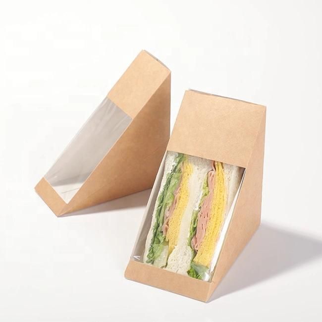 Compostable Fast Food Take out Box Kraft Paper Sandwich Box with PLA Window