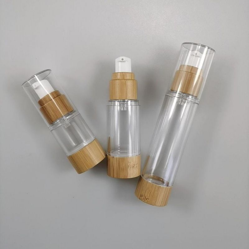 Empty Bamboo Cosmetic Packaging Plastic Bottle with Bamboo Cap