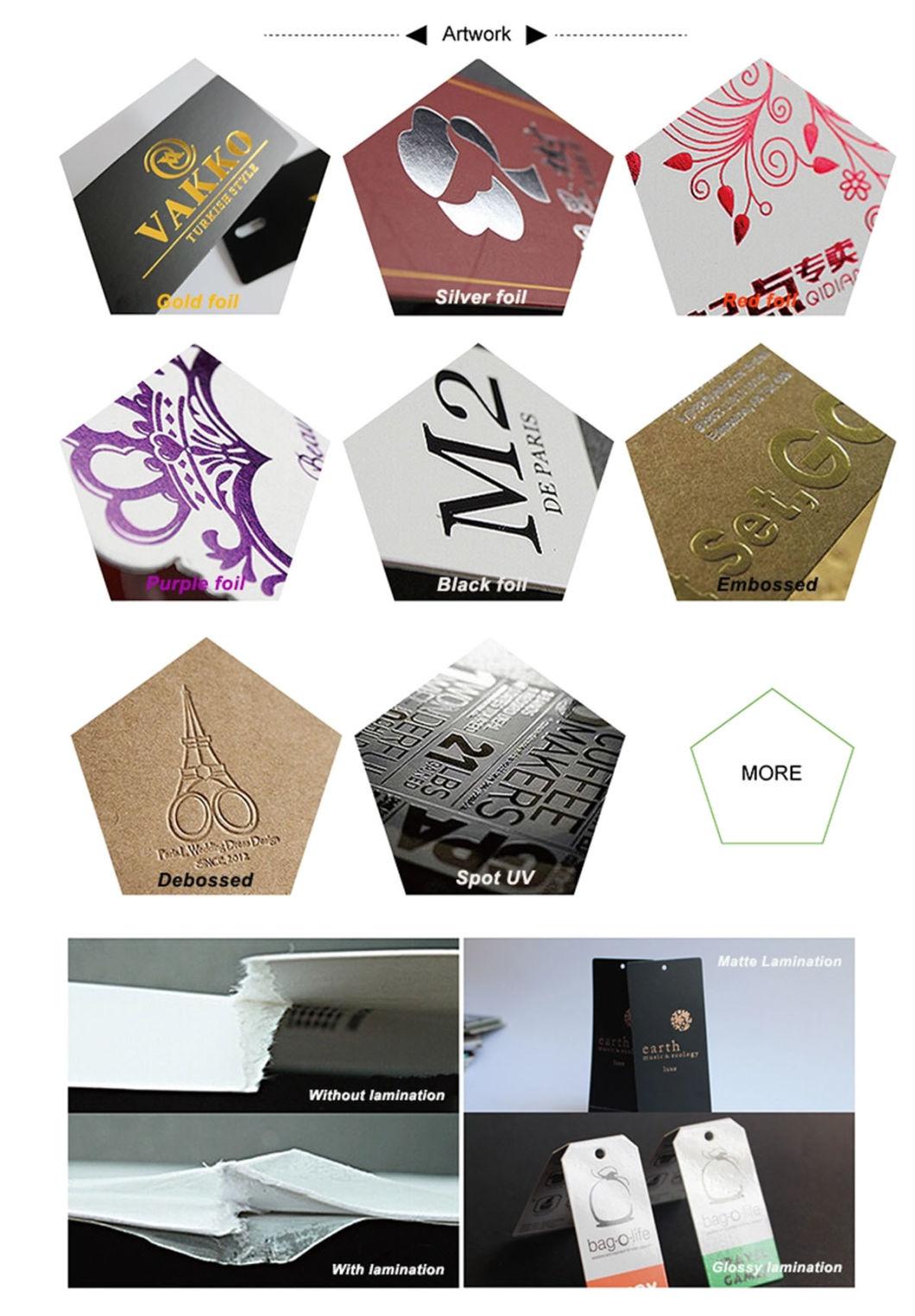 Custom High End Black Bordcard Paper Tag with Velvet Finish Brand Name Silver Foil Logo Garment Hang Tags