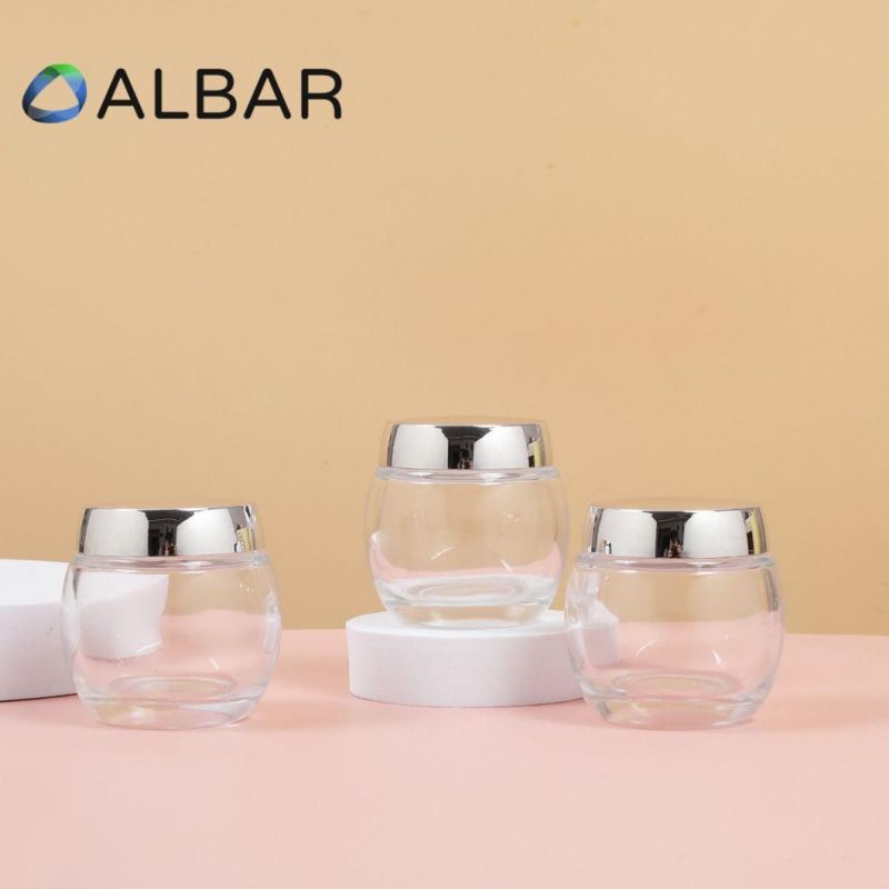 Body Lotion Care Clear Cosmetic Glass Jars with Customized Logo Printing