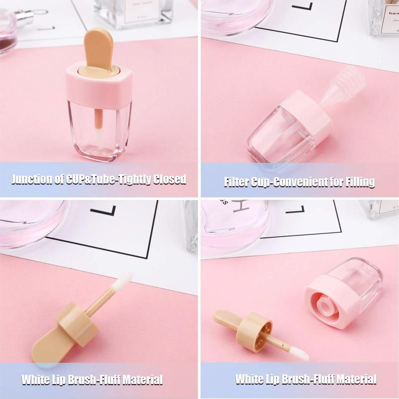 Custom 8ml Empty Luxury Unique Cute Ice Cream Lip Gloss Containers Tube with Brush Private Logo