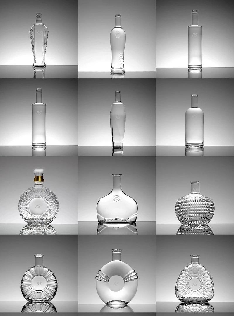 Wholesale 1000ml 750ml 500ml 375ml 200ml 100ml Bottle Glass Gin Whisky Vodka Spirit Glass Bottle for Liquor with Cork