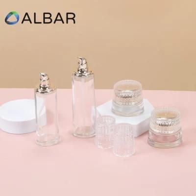 100ml 120ml Flat Shoulder Lotion Set Glass Bottles with Cream Jar 30g 50g with Cover Lids