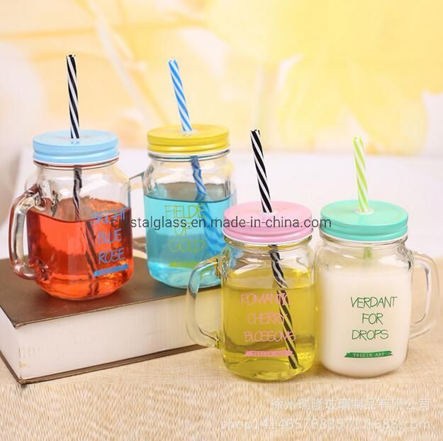 16oz Clear Customs Glass Mason Jar with Handle and Lid