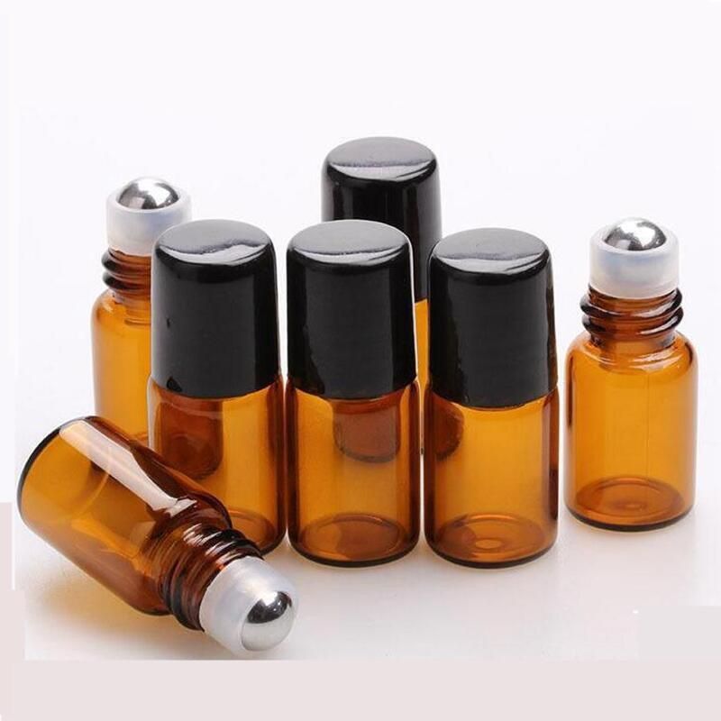 2ml Amber Roll on Glass Bottle, 2cc Sample Vial, Small Essential Oil Bottle + Metal Roller Ball