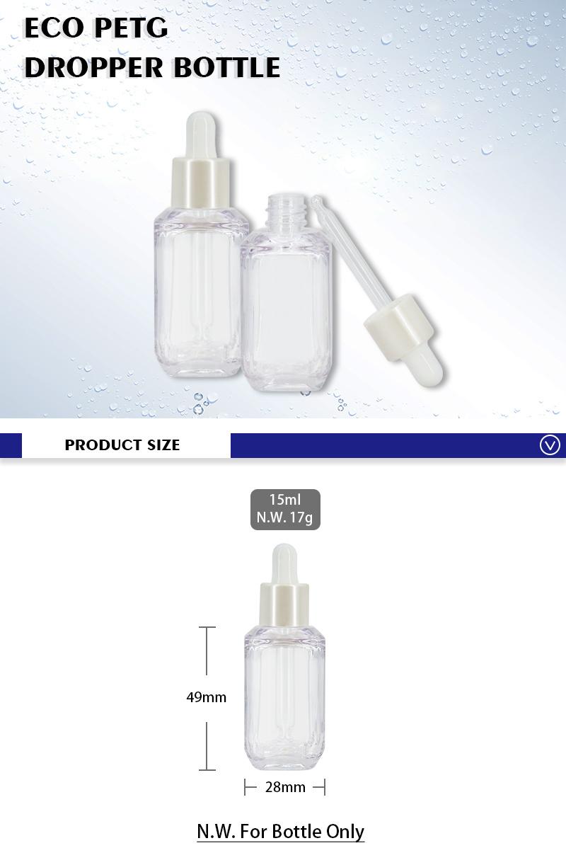 Hot Selling 15ml Transparent Square Empty Dropper Bottle