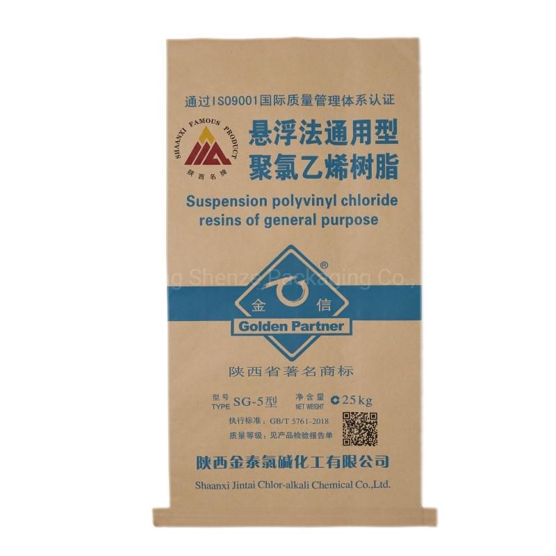 10kg / 20kg / 15kg / 25kg / 50kg Cement Chemical Plain Top Cutting Compound Sewn Bottom Open Mouth Kraft Paper Plastic Bag for Packing Animal Feed