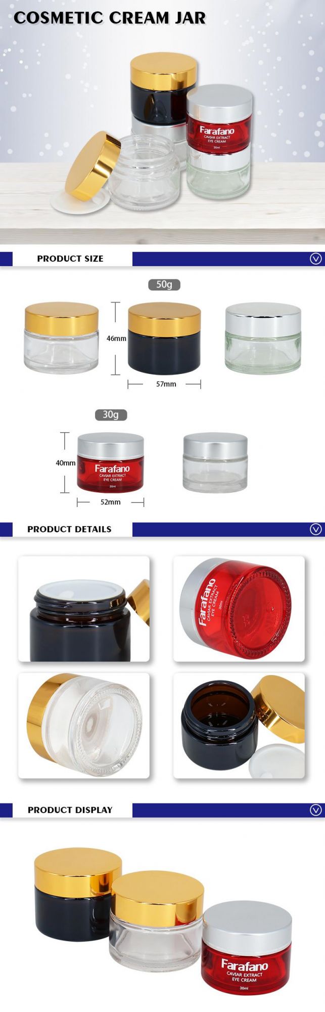 Luxury Container High Quality Cosmetic 50g Packaging Glass Cream Jar