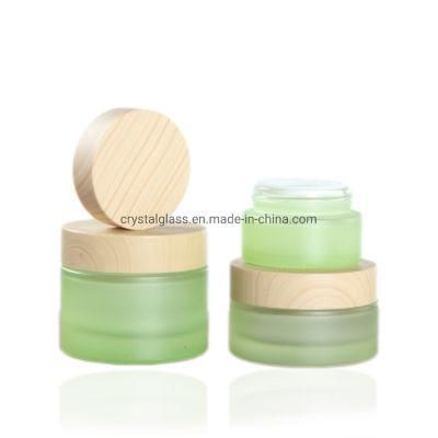 Green Cream and Lotion Cosmetic Set with Wood Caps