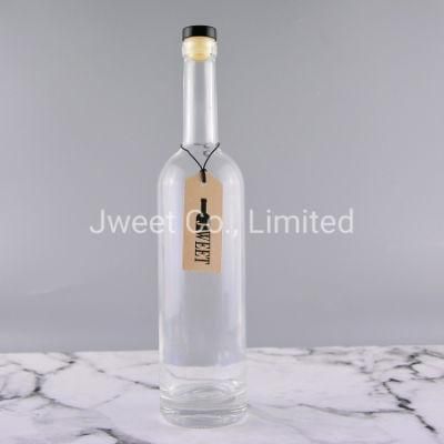 Wholesale Clear Color High Round Whisky 750ml Glass Bottle