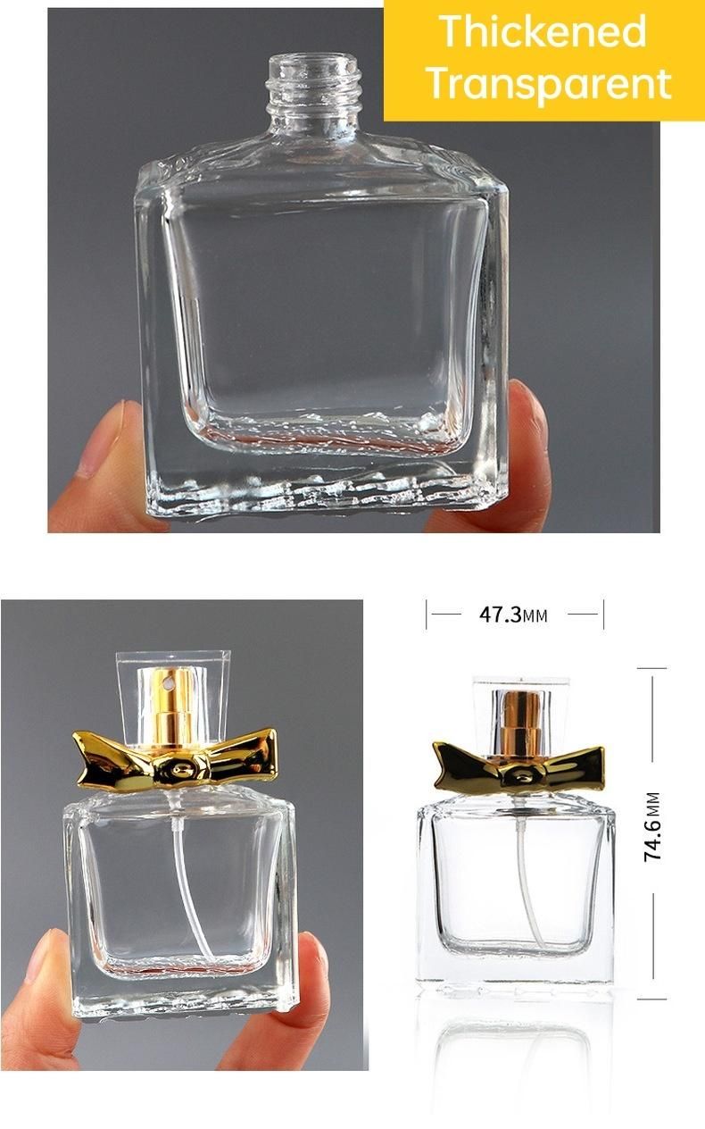 30ml Thicken Sturdy Perfume Bottle with Golden/Silver Bowknot High-End Spray Glass Bottle