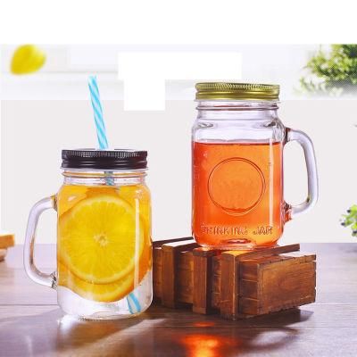 mason glass cup beverage jar with straw and handle 400ml