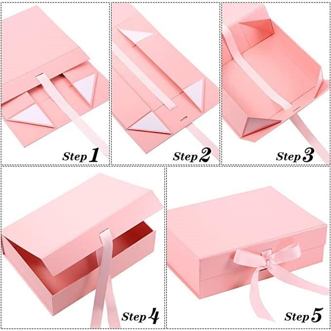 Foldable Magnetic Drop Front Shoe Box Matt Black Gift Box Custom Logo Color Heel Stoppers Women′s Shoes Dresses Wig Hair Package