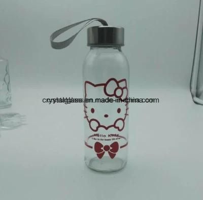 300ml Clear Custom Logo Glass Bottle Water Bottle with Screw Ss Cap