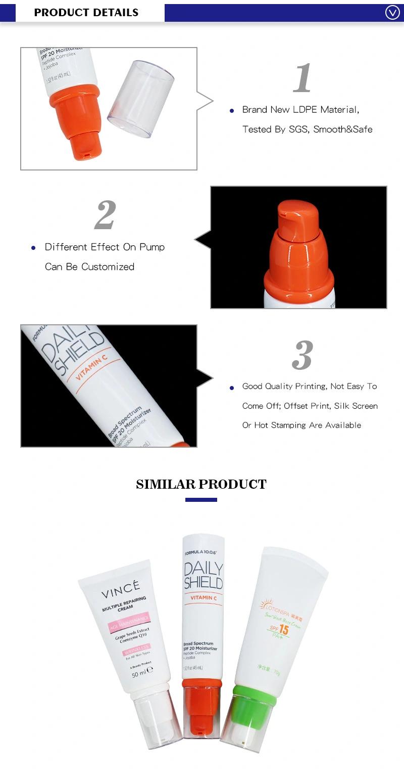 Cosmetic Packaging Hot Sale White Plastic Laminated Sunscreen Lotion Tube with Orange Pump