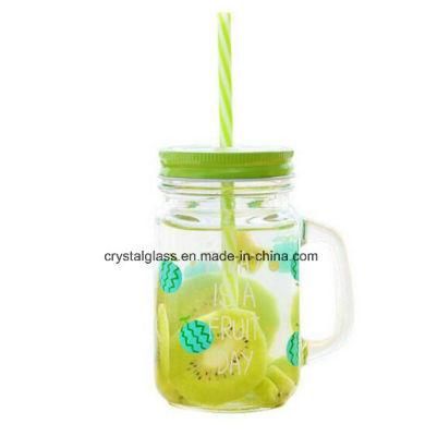 16oz Clear Customs Glass Mason Jar with Handle and Lid