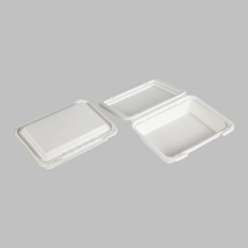 Disposable Eco Microwavable 6*6 8*8 9*9 Inch Restaurant Carryout Lunch Meal Takeout Storage Food Container Boxes 450ml 1200ml Bagasse Sugarcane Pulp Tableware