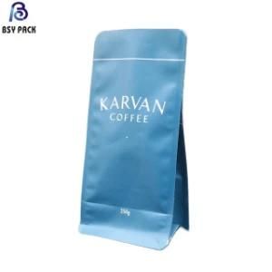 250g Coffee Bean Reusable Bag Flat Bottom Bag with Valve and Pocket Zipper