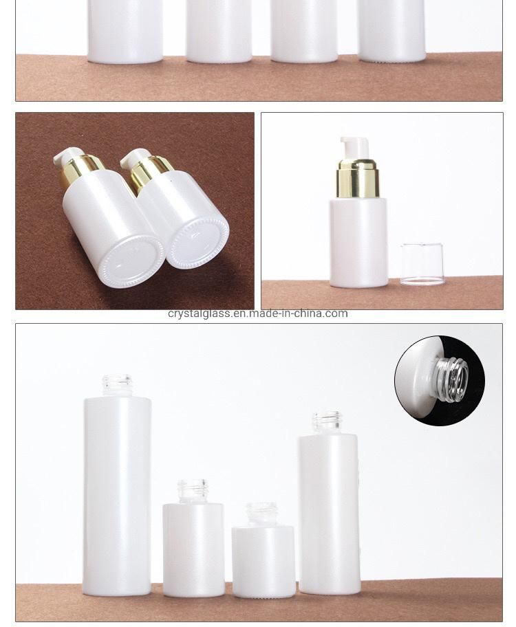 Pearl White Empty Cosmetic Cream and Otion Set Bottles in High White Glass