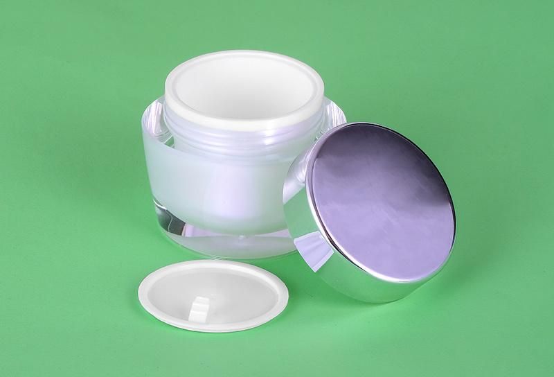 30g 50g White Elegant Acrylic Cream Jar for Skin Care Products with Silver Metalized Cap