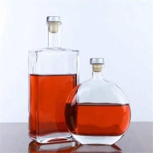 Square Bottle Shape Liquor Round Rum Glass Bottle Wholesale