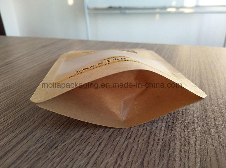 Rice Paper Natural Kraft Stand up Pouches with Matte Window and Zip Lock Food Storage Bag