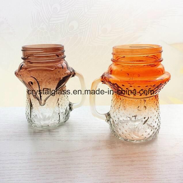 Decorative Fox Shape Glass Mason Jars with Handle and Straw