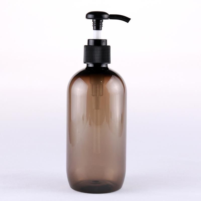 Custom Logo Clear Amber Empty 250ml Lotion Bottle Unique Plastic Pet Hair Shampoo Soap Bottles with Pump