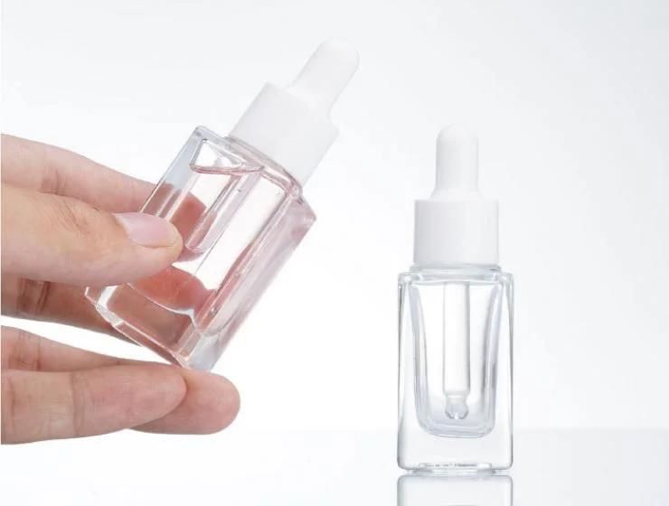 10ml 15ml Square Clear/Transparent Essential Oil/Serum Glass Dropper Bottle with White Plastic Dropper Cap